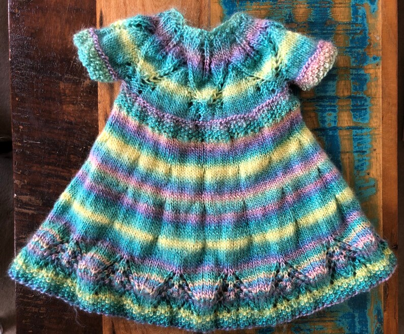 6months Handmade knitted rainbow baby dress