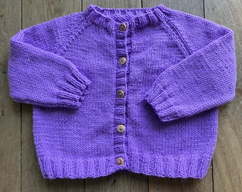 Handmade knitted spring cardigan with wooden toy buttons (3 months -6 years)