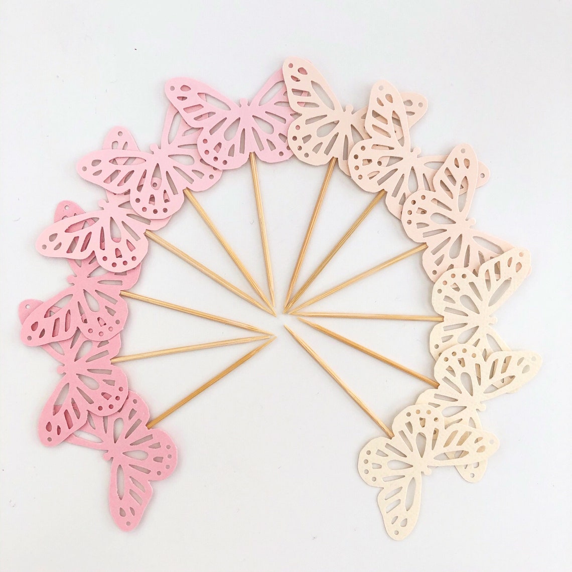 12 X Butterfly Cupcake Toppers Pastel Colours of Pink Peach Etsy