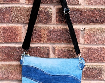 Upcycled Patchwork Denim Crossbody with African Wax Print fabric Lining