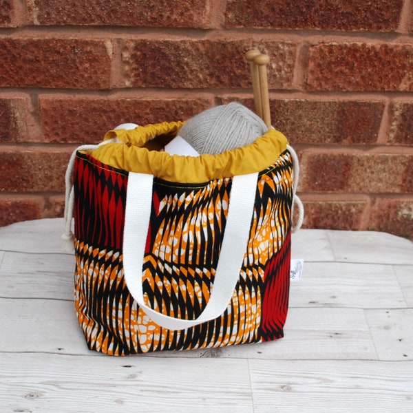 Small  Orange, Red & Black Abstract Project Bag for Knitting, Crocheting Crafting