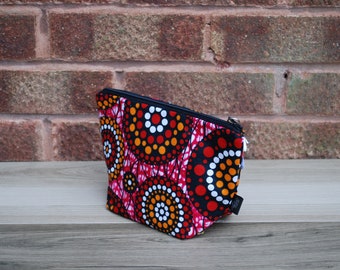 African Wax Print Rainbow Medium Zipper Pouch/Makeup/Cosmetic Bag, PVC Waterproof lining