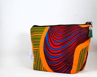 Abstract Print  Medium Size African Print Fabric Zipper Pouch/Makeup/Cosmetic Bag, PVC Waterproof lining