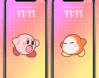 Matching Kirby Waddle Dee Phone Wallpaper Couples Phone Wallpaper Best Friend Phone Art Cute Gaming Phone Image Video Game Lover Phone Art