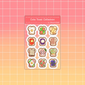 Cute Toast Collection Sticker Sheet Toast Stickers Kawaii Food Themed Sticker Toast Art Cute Food Sticker Cute Notebook Sticker Cute Toast