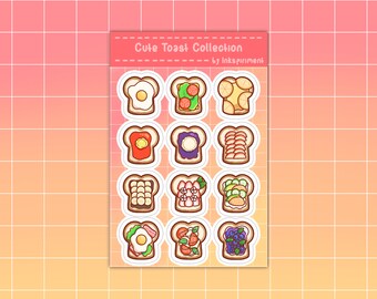 Cute Toast Collection Sticker Sheet Toast Stickers Kawaii Food Themed Sticker Toast Art Cute Food Sticker Cute Notebook Sticker Cute Toast