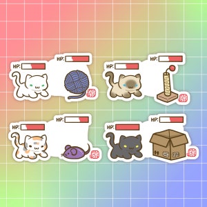 Cat Battles Sticker Set Black Cat Sticker Pack Cat Dad Stationary Kawaii Sticker Japanese Sticker Video Game Vet Tech Gift Laptop Sticker