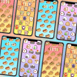 Cute Food Collection Phone Wallpaper Pack Japanese Wallpaper Pizza Art Onigiri Art Hot Dog Art Food Lover Gift Japanese Art Toast Art Print