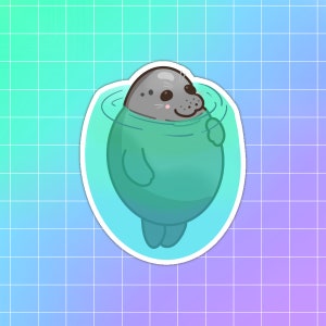 Internet Animals Chilling Seal Sticker Cute Seal Water Sticker Adorable Seal Decal Playful Marine Animal Design Kawaii Animal Decal Ocean