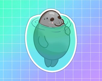 Internet Animals Chilling Seal Sticker Cute Seal Water Sticker Adorable Seal Decal Playful Marine Animal Design Kawaii Animal Decal Ocean