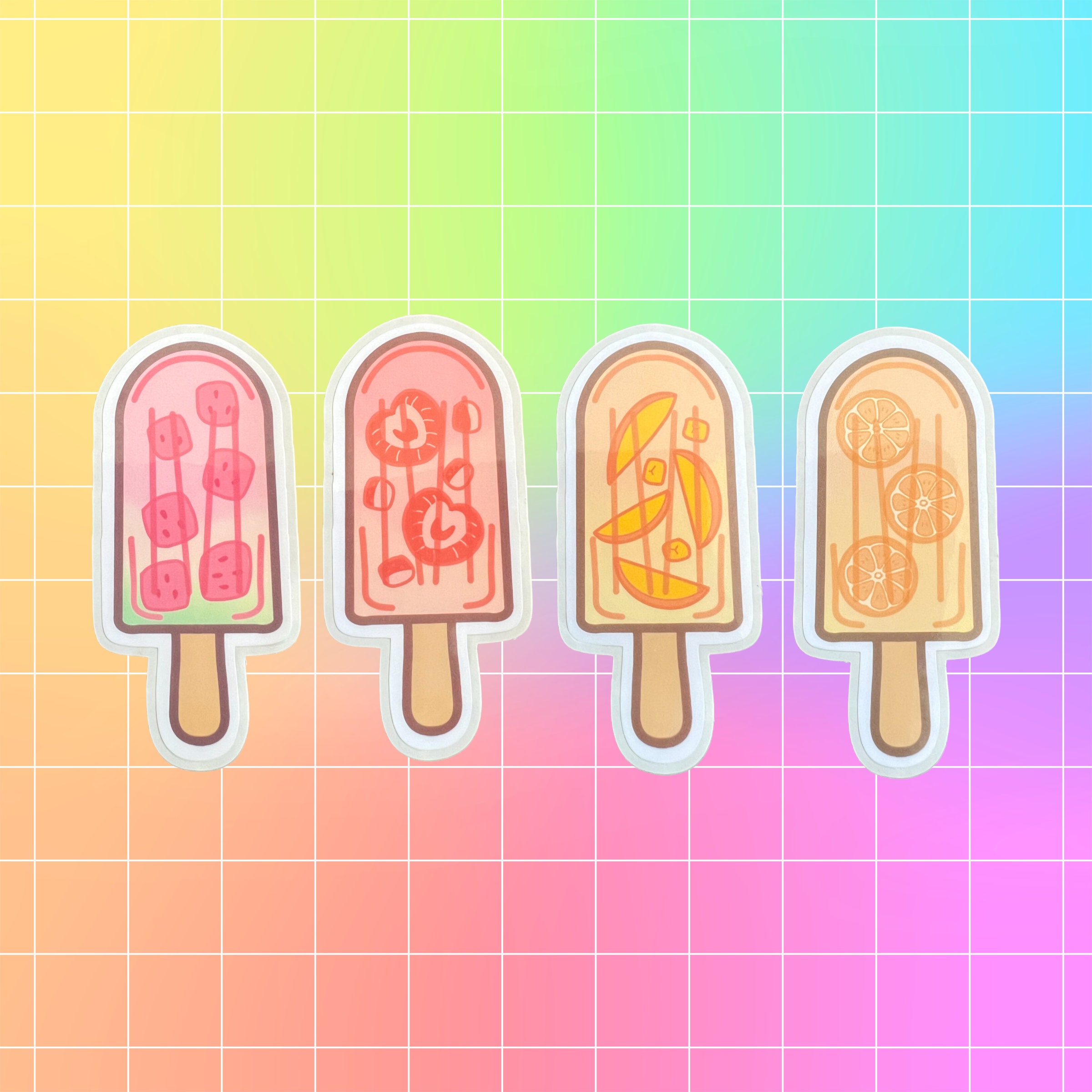 Popscile Sticker Charters Fruity Popsicle Collection Sticker Set Cute Fruity Popsicle Sticker ...