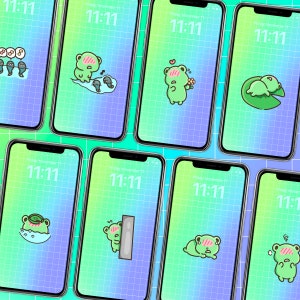 Shy Little Frog Phone Wallpaper Bundle, Set of 8 Wallpapers, Variety Pack, Home Screen, Digital Download