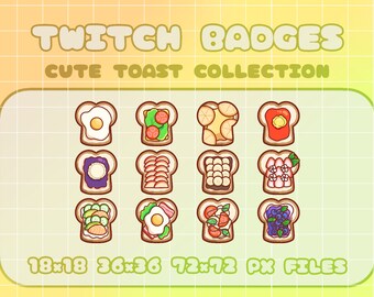 Twitch Badges - Cute Toast Collection (12) Digital Files (Also used for Discord) Cute Twitch Sub Badge Kawaii Food Art Cute Snack Badge