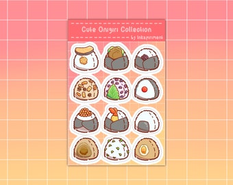 Cute Onigiri Collection Sticker Sheet Rice Ball Stickers Kawaii Food Themed Sticker Musubi Art Cute Food Sticker Cute Notebook Sticker