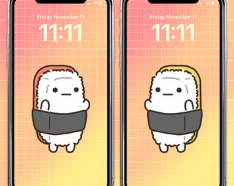 Matching Sushi Phone Wallpaper Set Best Friend Phone Background Sushi Love Food Themed Phone Wallpaper Musubi Art Japanese Phone Wallpaper