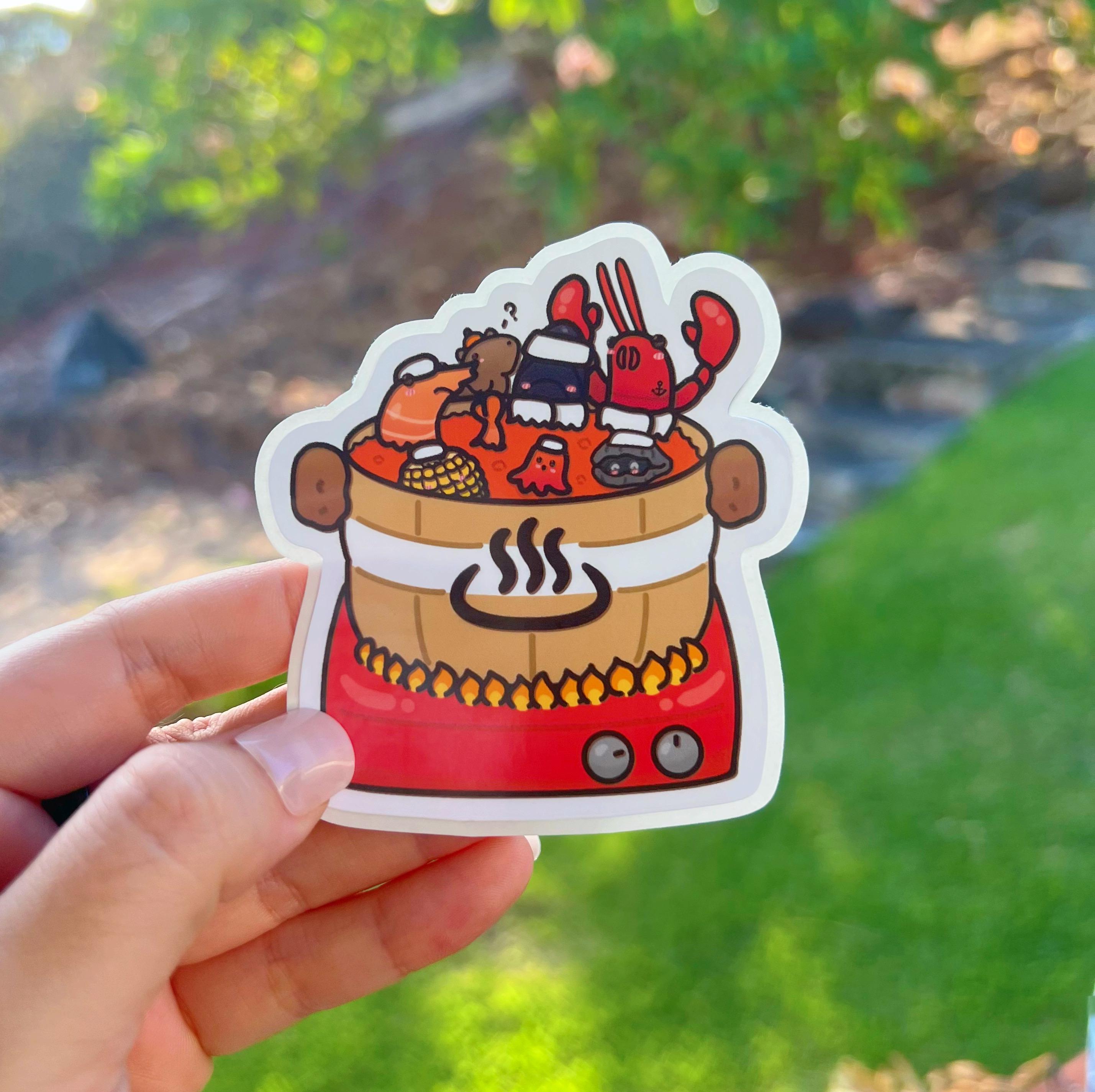 Funny Cajun Boil Onsen Sticker - Waterproof Kawaii Food Spa - Etsy