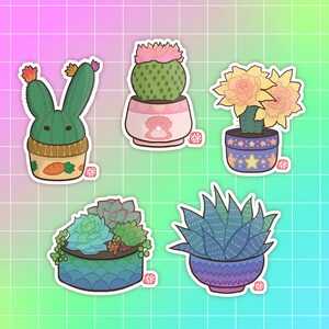 Juego de pegatinas de plantas en macetas