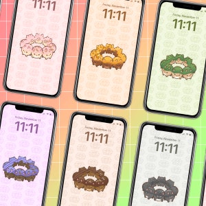 Shiba Inu Mochi Donut Variety Phone Wallpaper Bundle, Set of 6 Wallpapers, Variety Pack, Home Screen, Digital Download