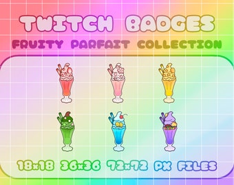 Twitch Badges - Fruity Parfait Collection (6) Digital Files (Also used for Discord) Cute Twitch Sub Badge Fruit Theme Badge Kawaii Dessert