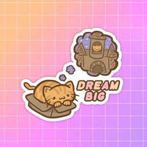 Dream Big Kitty sticker stationaire kat sticker kawaii sticker cadeau voor kattenliefhebber laptop sticker kitten sticker kat moeder waterdichte sticker