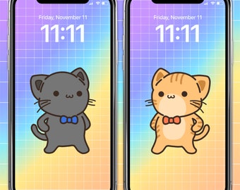 Matching Black Cat Orange Cat Phone Wallpaper Bundle Set of 2 Wallpapers Variety Pack Home Screen Digital Download Best Friend Art Couples