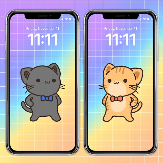 Matching Black Cat Orange Cat Phone Wallpaper Bundle Set of