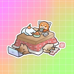 Kotatsu Zeit Aufkleber | Japanischer Stil Aufkleber | Süßer Tieraufkleber | Kawaii Winter Sticker | Roter Panda Hase Hund Katze Aufkleber | Zeitschrift