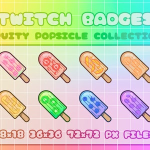 Twitch Badges - Fruity Popsicle Collection (8) Digital Files (Also used for Discord) Cute Twitch Sub Badge Fruit Theme Badge Kawaii Dessert