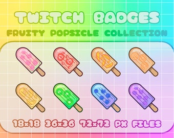 Twitch Badges - Fruity Popsicle Collection (8) Digital Files (Also used for Discord) Cute Twitch Sub Badge Fruit Theme Badge Kawaii Dessert