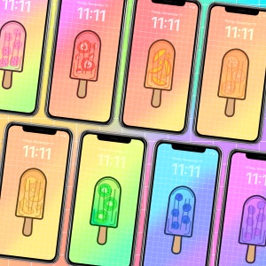 Fruity Popsicle Collection Phone Wallpaper Bundle, Set of 9 Wallpapers, Variety Pack, Digital Download Colorful Phone Screen Art Fruit Theme