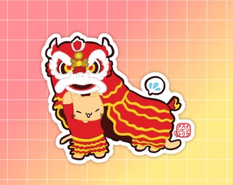 Chinese Mew Year Sticker Chinese New Year Sticker Lunar New Year Sticker Lion Dance Sticker Cat Sticker Funny Cat Sticker Cute Lion Dance