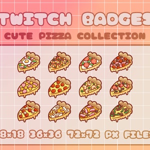 Twitch Badges - Cute Pizza Collection (12) Digital Files (Also used for Discord) Cute Twitch Sub Badge Kawaii Food Art Cute Snack Badge