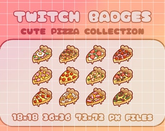 Twitch Badges - Cute Pizza Collection (12) Digital Files (Also used for Discord) Cute Twitch Sub Badge Kawaii Food Art Cute Snack Badge