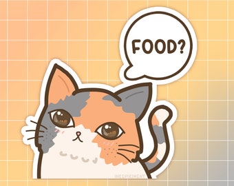 Hungry Food Kitty Sticker | Cute Cat Sticker | Funny Animal Stickers | Food Lover Sticker | Laptop Decal | Cat Lover Deco | Skateboard Decal