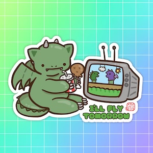 I'll Fly Tomorrow Sticker (Fat Lazy Dragon) | Süßer lustiger Aufkleber | Kawaii Drache Aufkleber | Fabelwesen Sticker | Procrastinate Sticker