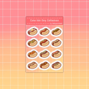 Foglio di adesivi con collezione di hot dog kawaii, adesivi per hot dog con snack kawaii, regalo per gli amanti del cibo, adesivi impermeabili per bottiglie d'acqua.