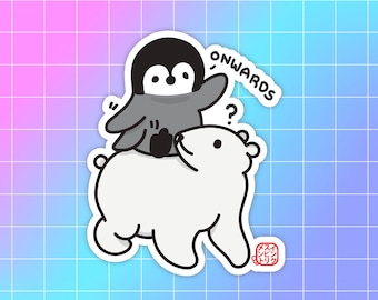 Penguin Riding Polar Bear Onwards Sticker