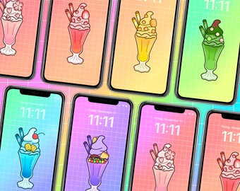 Fruity Parfait Collection Phone Wallpaper Bundle, Set of 6 Wallpapers, Variety Pack, Home Screen, Digital Download, Cute Phone Backgrounds