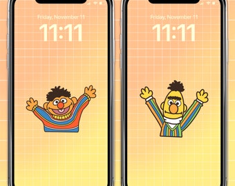 Matching Bert and Ernie Phone Wallpaper Bundle Set of 2 Wallpapers Variety Pack Home Screen Digital Download Best Friend Phone Art Couple