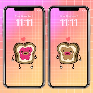 Matching PBJ Sandwich Phone Wallpaper Set Peanut Butter and Jelly Art Couple Phone Wallpaper Best Friend Phone Art Food Phone Wallpaper Art