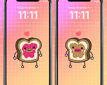 Matching PBJ Sandwich Phone Wallpaper Set Peanut Butter and Jelly Art Couple Phone Wallpaper Best Friend Phone Art Food Phone Wallpaper Art
