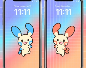 Matching Plusle Minum Phone Wallpaper Set Pokemon Matching Background Couple Phone Wallpaper Best Friend Phone Art Cute Pokemon Duo Friends