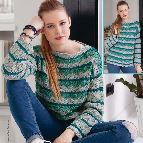 Womens sweater CROCHET PATTERNsweater sleeves long Lacy summer blouse pattern English(US)