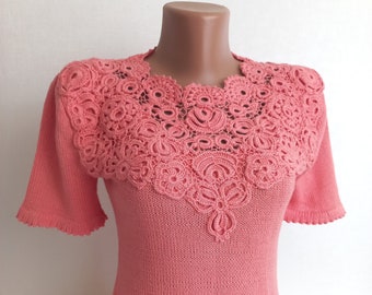 Women's blouse crocheted Knitted blouse cotton Irish Lace blouse