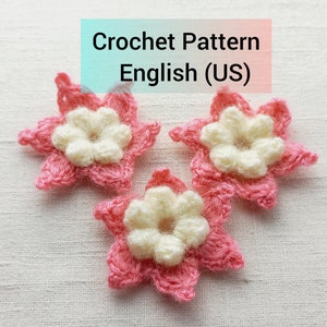 Wool flower crochet Pattern 3D Crochet flower Crochet applique Pattern