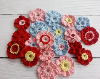 Crochet flowers set 20 for DIY craft decorations Applique multicolored flowers Flower crochet motif