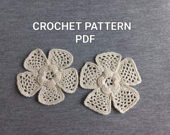 Crochet Flower Motif Pattern - Irish Lace Pattern - Crochet PDF in English Applique Irish lace pattern