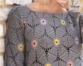 Handmade Womens Sweater Crochet Pattern -Ssweater women pattern in English US Hippie style