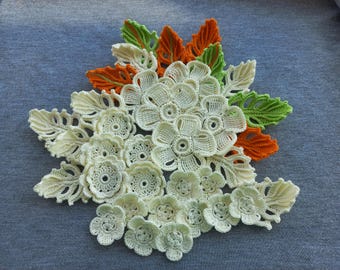 Crochet leaf and flower motifs Set 35pieces Autumn applique for decorating clothes,bag,hat, and home