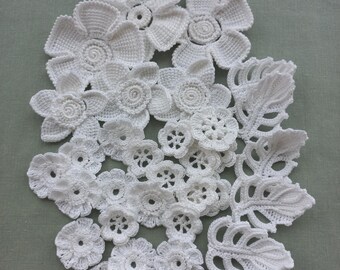 Crocheted Fower & Leaves-Set of 30 Appliques for DIY,Clothing,Crafts